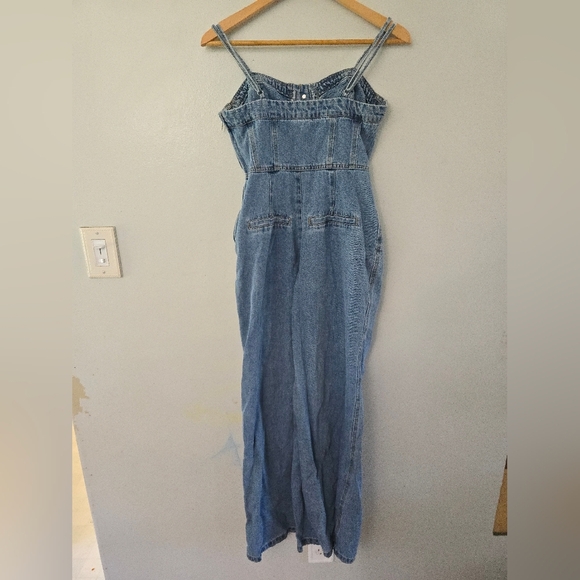 Forever 21 Denim Loose Wide Leg Overalls Jumpsuit Stretch Women's Size S - Picture 6 of 12
